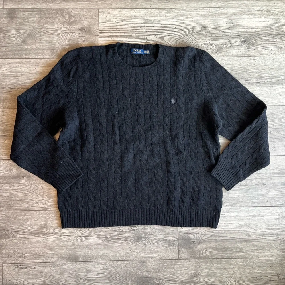 Polo Ralph Lauren Men’s Cable-Knit Wool-Cashmere Sweater Black XXL Quiet Luxury